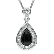 18ct White Gold Whitby Jet 2.17ct Diamond Central Pear Necklace, KRG-130.