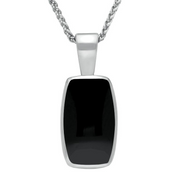 18ct White Gold Whitby Jet Barrel Shaped Necklace, P025.