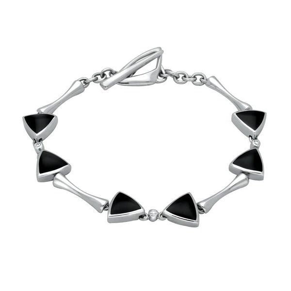 18ct White Gold Whitby Jet Diamond 6 Stone Curved Triangle Bracelet B524