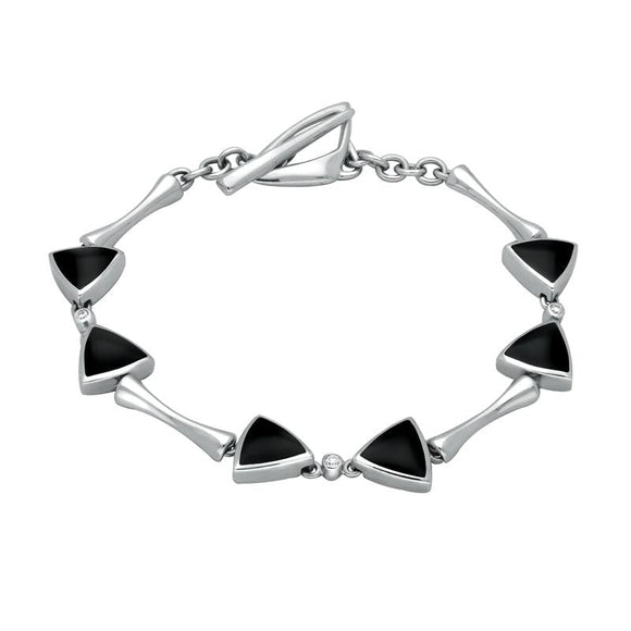 18ct White Gold Whitby Jet Diamond 6 Stone Curved Triangle Bracelet B524