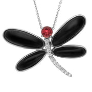 18ct White Gold Whitby Jet Diamond Rubellite Dragonfly Necklace, P1332