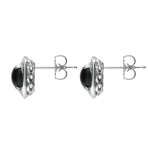 18ct White Gold Whitby Jet 0.11ct Diamond Cushion Stud Earrings E1397