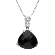 18ct White Gold Whitby Jet Diamond Faceted Triangle Necklace SH2JET_DI