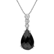 18ct White Gold Whitby Jet Diamond Graduating Claw Set Pear Necklace, SH3_7JET