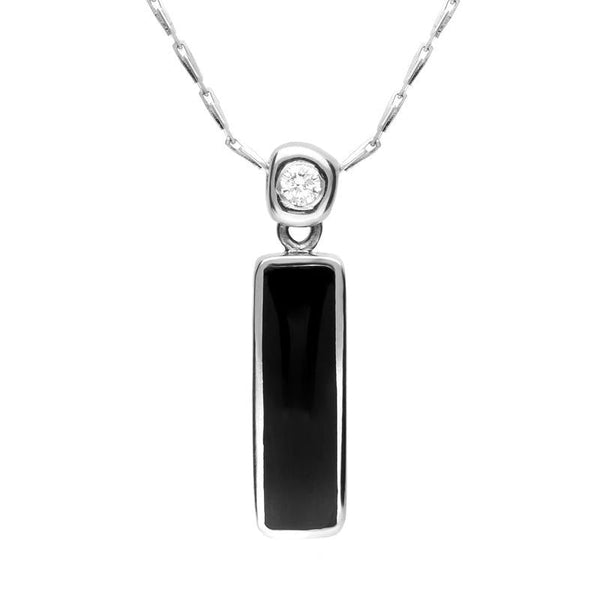 18ct White Gold Whitby Jet Diamond Oblong Necklace. p993.