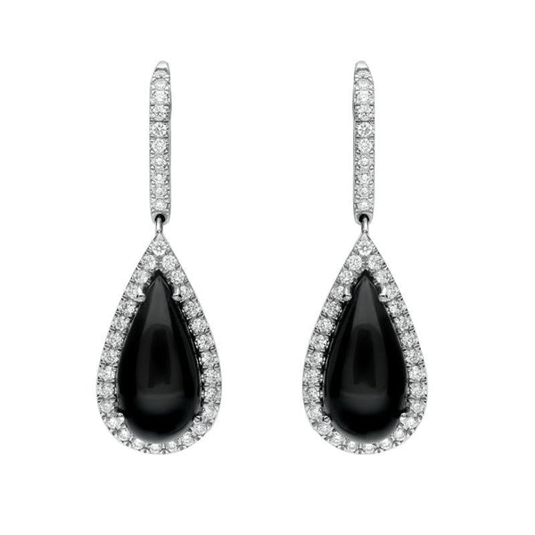 18ct White Gold Whitby Jet 0.73ct Diamond Pear Drop Earrings KRG062