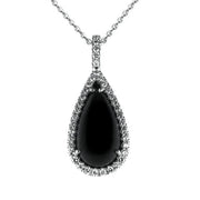 18ct White Gold Diamond and Whitby Jet Pear Necklace