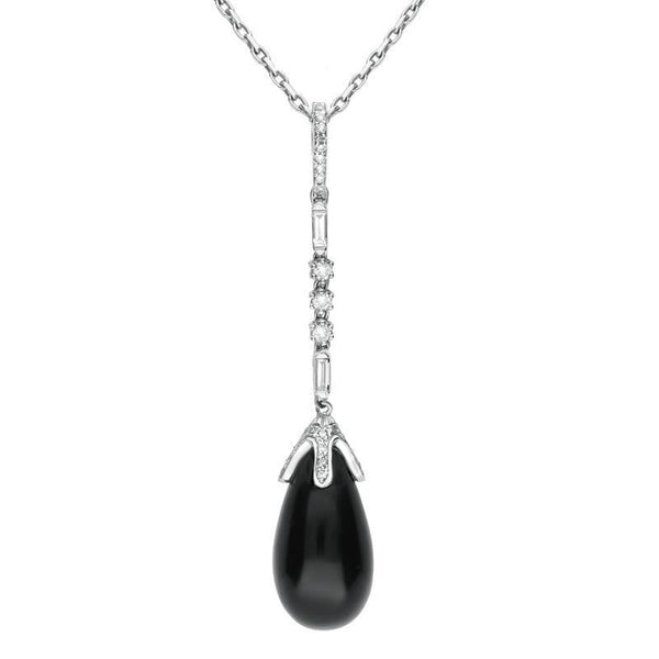18ct White Gold Whitby Jet Diamond Pear Drop Necklace P1555C