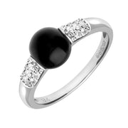 18ct White Gold Whitby Jet 0.18ct Diamond Round Pave Shoulder Ring R766