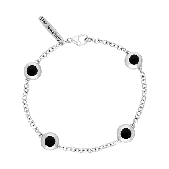 18ct White Gold Whitby Jet Oval Star Detail Four Stone Bracelet, B796.