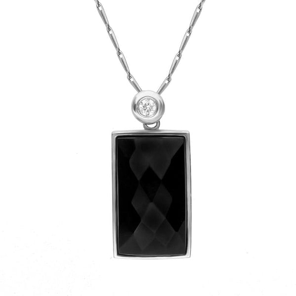 18ct White Gold Whitby Jet and Diamond Faceted Oblong Necklace, JD8_3