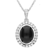18ct White Gold Whitby Jet 0.28ct Diamond Oval Claw Set Necklace P2998