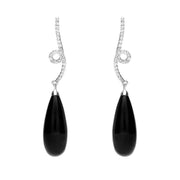 18ct White Gold Whitby Jet and Diamond Swirl Top Drop Earrings E1067