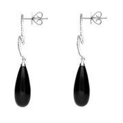 18ct White Gold Whitby Jet and Diamond Swirl Top Drop Earrings E1067 side