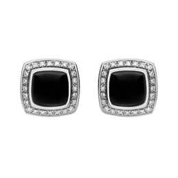 18ct White Gold Whitby Jet 0.18ct Diamond Square Stud Earrings E1334
