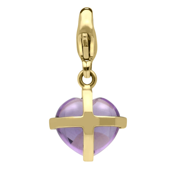 18ct Yellow Gold Amethyst Small Cross Heart Charm G480