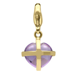 18ct Yellow Gold Amethyst Small Cross Heart Charm G480