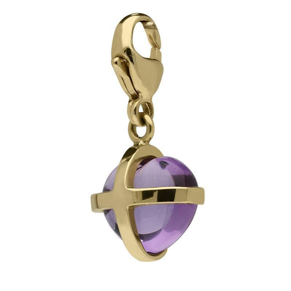18ct Yellow Gold Amethyst Small Cross Heart Charm G480