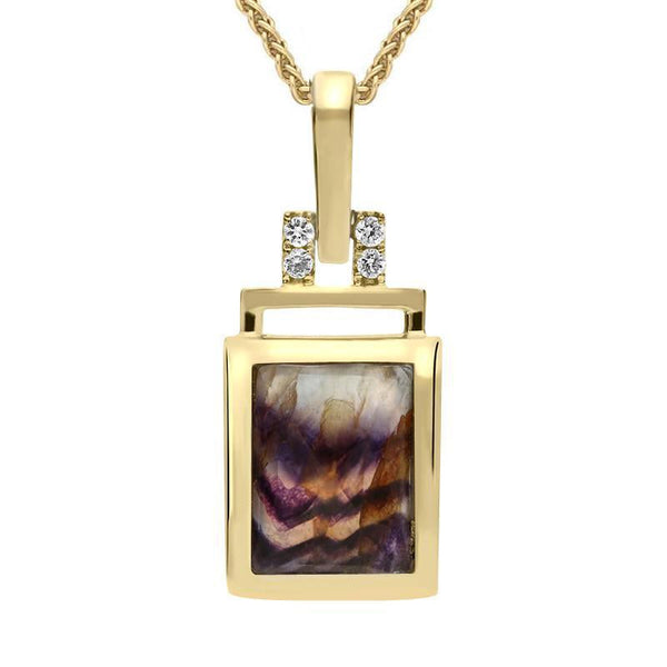 18ct Yellow Gold Blue John Diamond Oblong Shaped Necklace. PUNQ0005166.