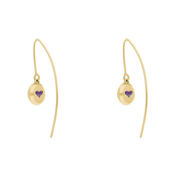 18ct Yellow Gold Blue John Heart Disc Drop Earrings