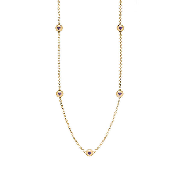 x18ct Yellow Gold Blue John Heart Link Disc Chain Necklace, N746.