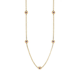 x18ct Yellow Gold Blue John Heart Link Disc Chain Necklace, N746.