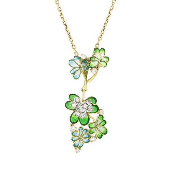 18ct Yellow Gold Diamond Enamel Flower Necklace 021241_SG