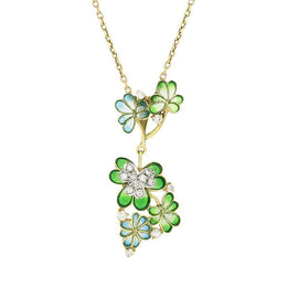 18ct Yellow Gold Diamond Enamel Flower Necklace 021241_SG