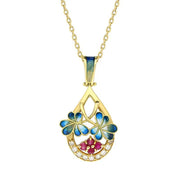 18ct Yellow Gold Diamond Ruby Enamel Flower Necklace IGP_012RU