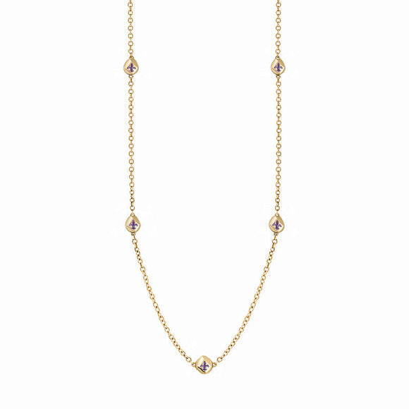 18ct Yellow Gold Blue John Fleur De Lis Link Disc Chain Necklace, N747.