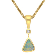18ct Yellow Gold Opal Diamond Triangle Necklace UPOP152