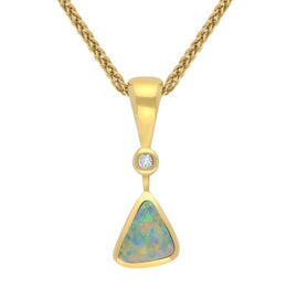 18ct Yellow Gold Opal Diamond Triangle Necklace UPOP152