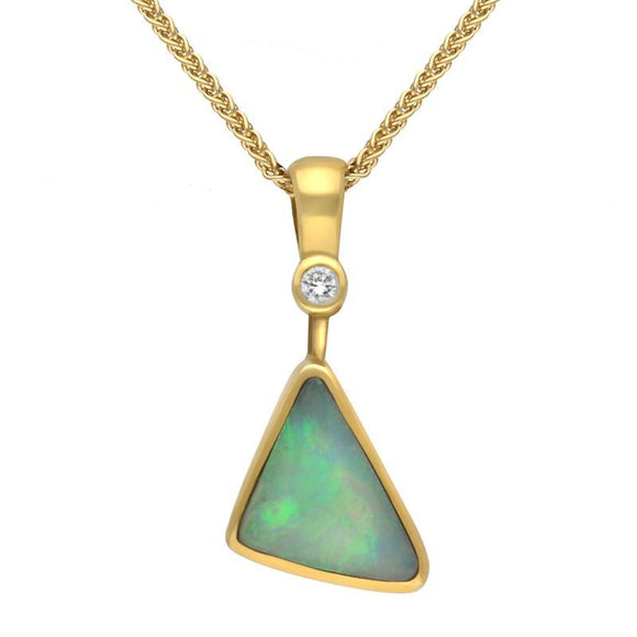 18ct Yellow Gold Opal Diamond Triangle Necklace UPOP205