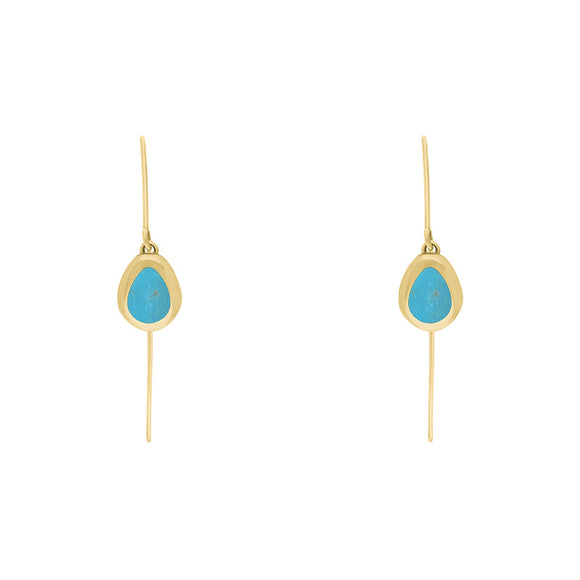 18ct Yellow Gold Turquoise Cross Disc Drop Earrings