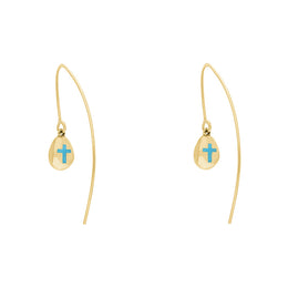 18ct Yellow Gold Turquoise Cross Disc Drop Earrings, E1374.