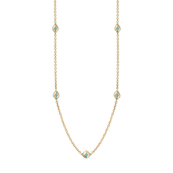 18ct Yellow Gold Turquoise Fleur De Lis Link Disc Chain Necklace