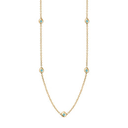 18ct Yellow Gold Turquoise Fleur De Lis Link Disc Chain Necklace