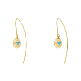 18ct Yellow Gold Turquoise Heart Disc Drop Earrings, E1372.