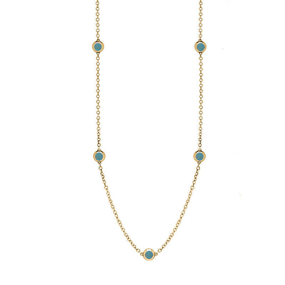 18ct Yellow Gold Turquoise Heart Link Disc Chain Necklace, N746.