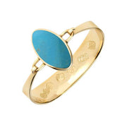 18ct Yellow Gold Turquoise Oval Stone Heavy Bangle, B021