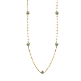 18ct Yellow Gold Turquoise Star Link Disc Chain Necklace, N744.