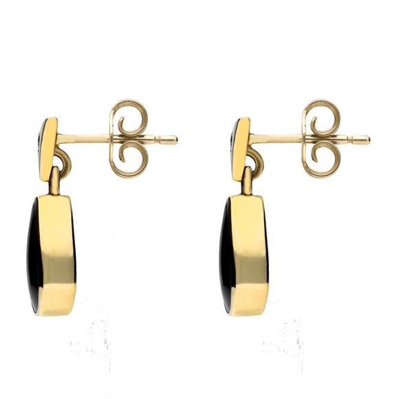 18ct Yellow Gold Whitby Jet 0.06ct Diamond Dinky Pear Drop Earrings E672