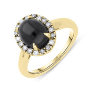18ct Yellow Gold Whitby Jet 0.23ct Diamond Oval Ring, R769.
