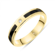 18ct Yellow Gold Whitby Jet Diamond 4mm Patterned Wedding Band Ring R1195_4