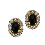 18ct Yellow Gold Whitby Jet 0.55ct Diamond Oval Cluster Stud Earrings E1335