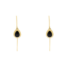 18ct Yellow Gold Whitby Jet Cross Disc Drop Earrings