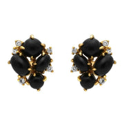 18ct Yellow Gold Whitby Jet Diamond Abstract Stud Earrings. E1670.