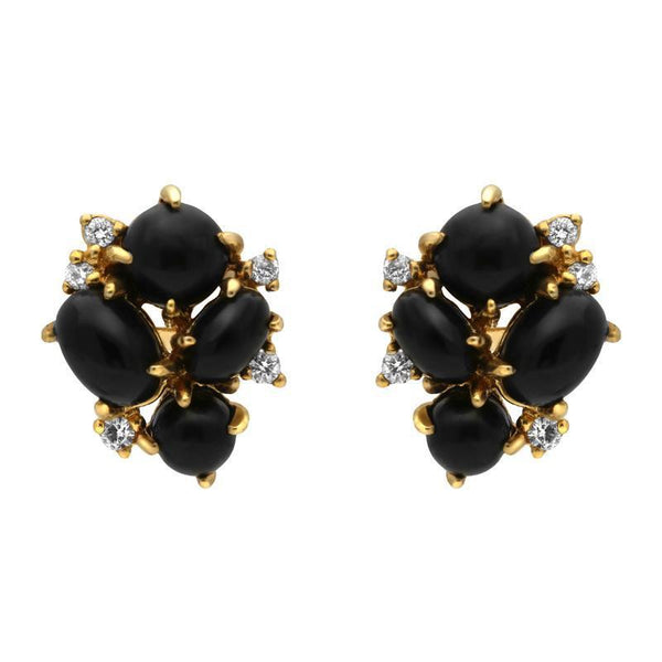 18ct Yellow Gold Whitby Jet Diamond Abstract Stud Earrings. E1670.