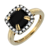18ct Yellow Gold Whitby Jet Diamond Cushion Claw Set Ring R765
