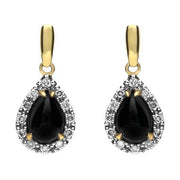 18ct White and Yellow Gold Whitby Jet Diamond Pear Drop Earrings E1678